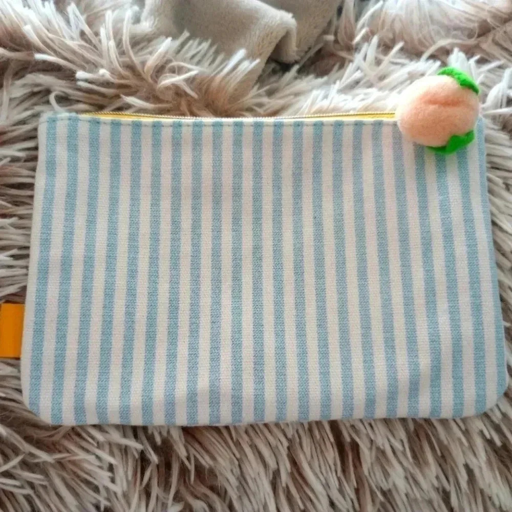 Ipsy glam bag purse women's handbag blue peach makeup clutch zipper pouch holder